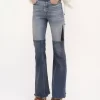 Ausgestellte Patchwork-Jeans aus Denim Ausgestellte Patchwork-Jeans aus Denim
