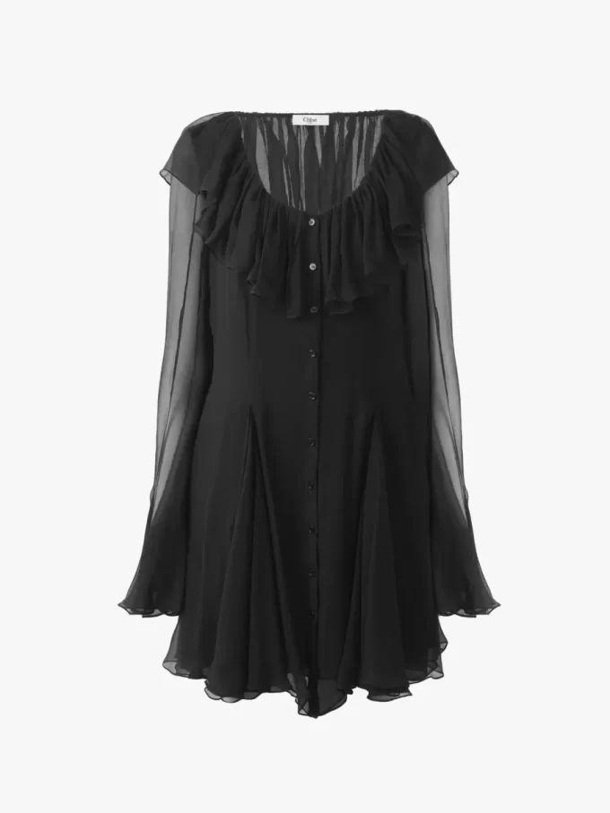 Ausgestelltes Minikleid aus Seidenmousseline Ausgestelltes Minikleid aus Seidenmousseline