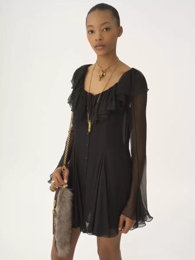 Ausgestelltes Minikleid aus Seidenmousseline Ausgestelltes Minikleid aus Seidenmousseline