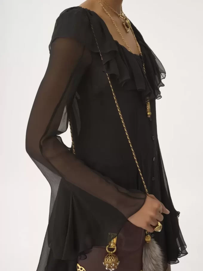 Ausgestelltes Minikleid aus Seidenmousseline Ausgestelltes Minikleid aus Seidenmousseline