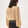 Übergroße, geraffte Lavallière-Bluse aus Crêpe de Chine Übergroße, geraffte Lavallière-Bluse aus Crêpe de Chine