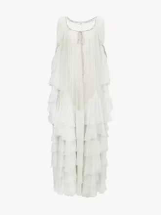 Übergroßes langes Rüschenkleid aus Seidenmousseline