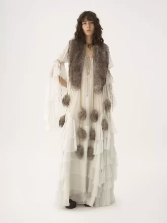 Übergroßes langes Rüschenkleid aus Seidenmousseline