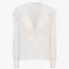 Bluse mit Maxikragen aus Seidenjacquard und Spitze Bluse mit Maxikragen aus Seidenjacquard und Spitze
