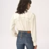 Bluse mit Maxikragen aus Seidenjacquard und Spitze Bluse mit Maxikragen aus Seidenjacquard und Spitze