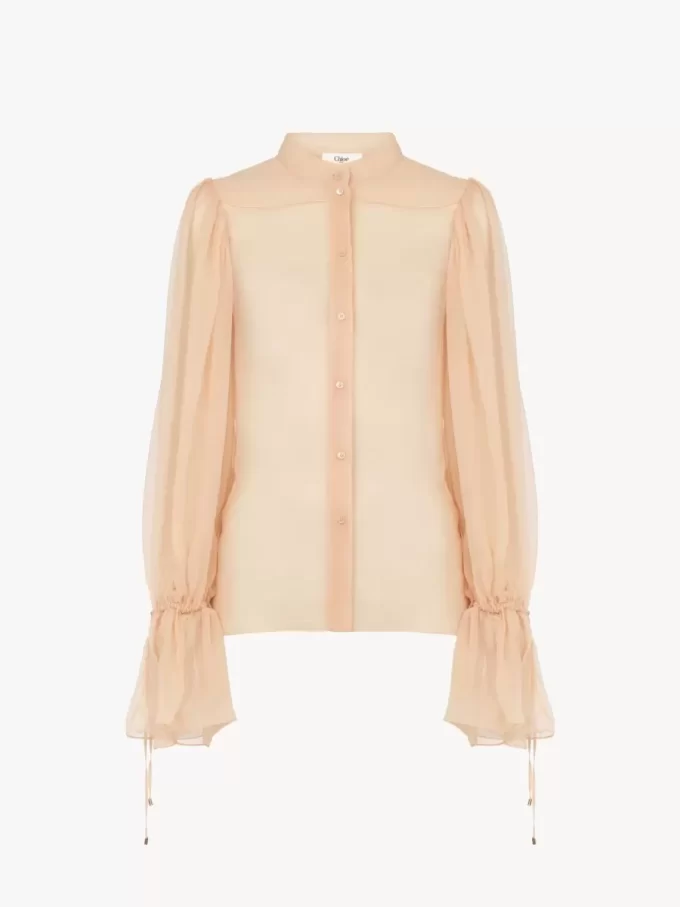 Bluse mit Puffärmeln aus Seidenmousseline