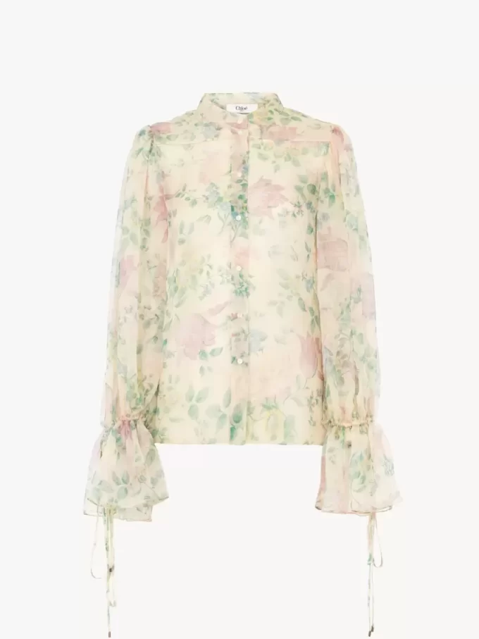 Bluse mit Puffärmeln aus Seidenmousseline