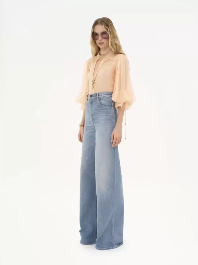 Bluse mit Puffärmeln aus Seidenmousseline