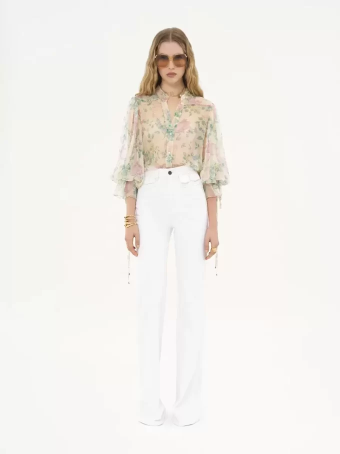 Bluse mit Puffärmeln aus Seidenmousseline