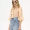 Bluse mit Puffärmeln aus Seidenmousseline