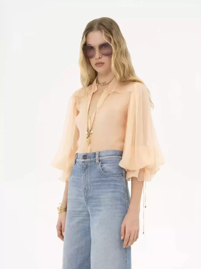 Bluse mit Puffärmeln aus Seidenmousseline