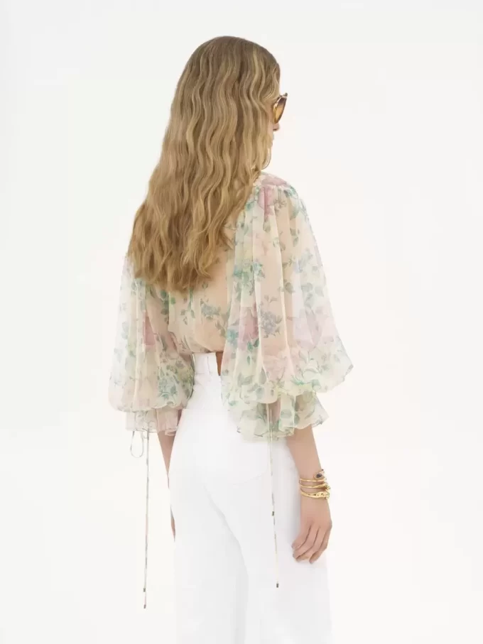 Bluse mit Puffärmeln aus Seidenmousseline