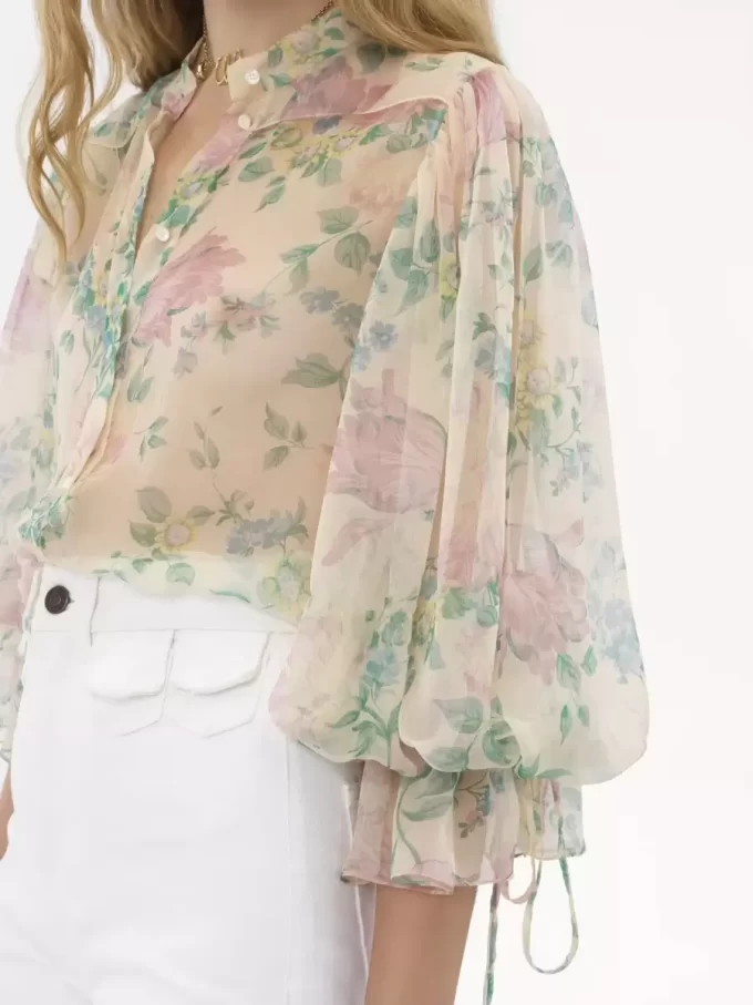Bluse mit Puffärmeln aus Seidenmousseline