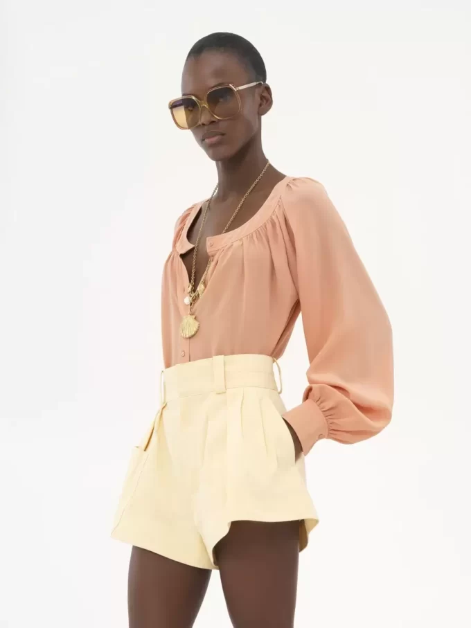 Bluse mit U-Ausschnitt aus Crêpe de Chine