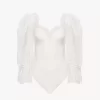 Body mit Puffärmeln aus glänzendem Stretch-Jersey und Spitze Body mit Puffärmeln aus glänzendem Stretch-Jersey und Spitze