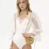 Body mit Puffärmeln aus glänzendem Stretch-Jersey und Spitze Body mit Puffärmeln aus glänzendem Stretch-Jersey und Spitze