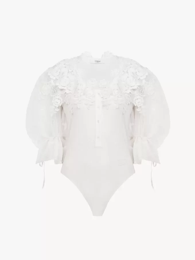 Body mit Puffärmeln aus Guipure-Spitze-Baumwollmischung Body mit Puffärmeln aus Guipure-Spitze-Baumwollmischung