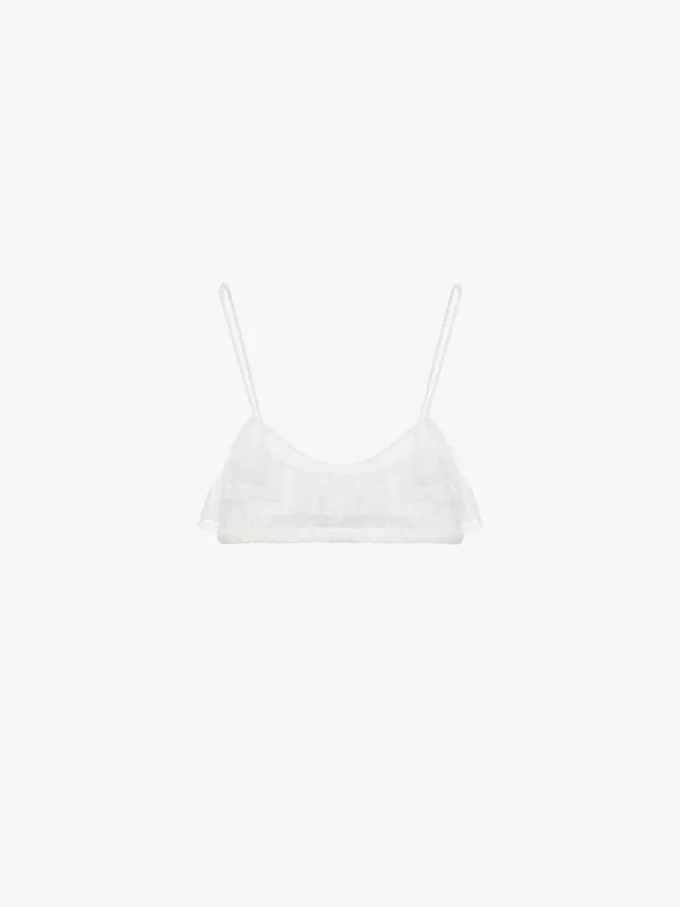 Bralette mit dünnen Trägern und Rüschen aus bestickter Spitze Bralette mit dünnen Trägern und Rüschen aus bestickter Spitze