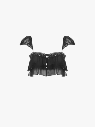 Bralette mit Rüschen aus Seidenmousseline und Spitze