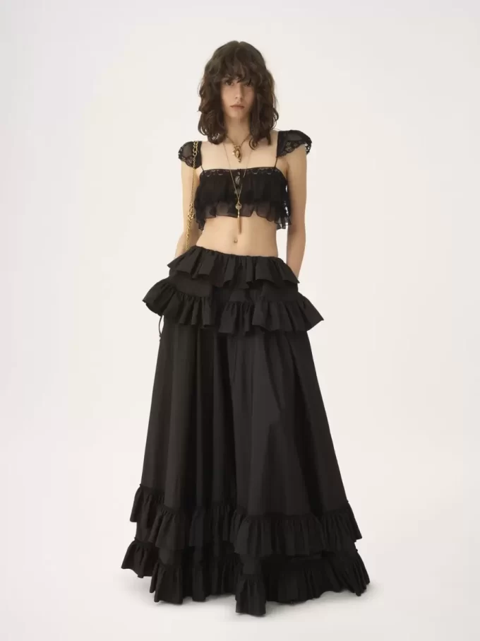 Bralette mit Rüschen aus Seidenmousseline und Spitze Bralette mit Rüschen aus Seidenmousseline und Spitze