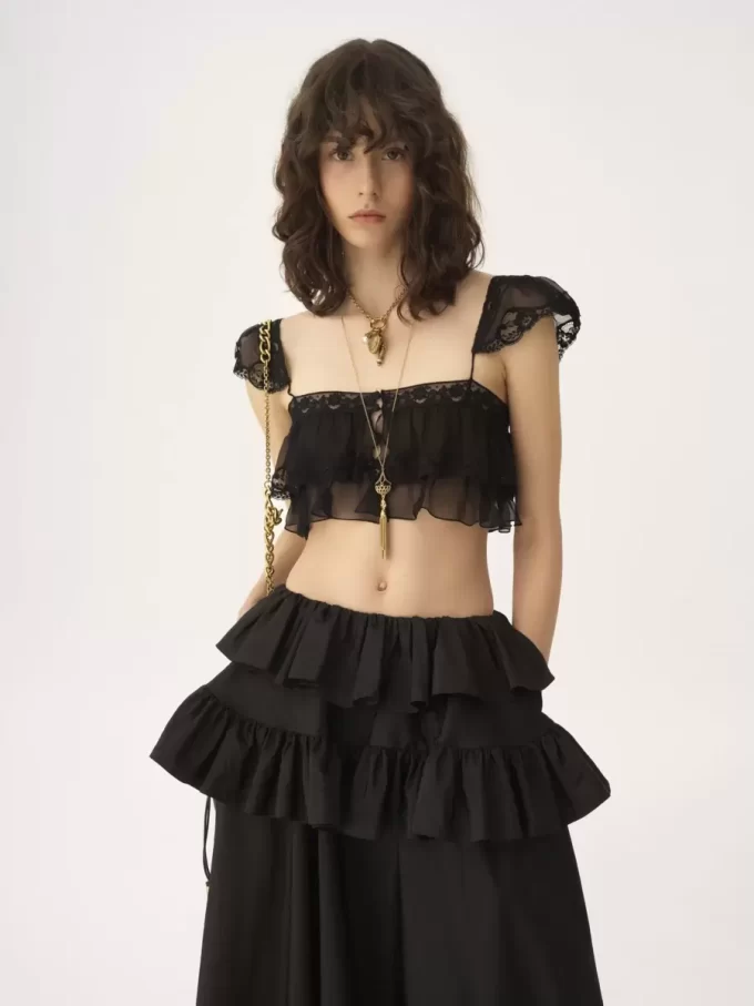 Bralette mit Rüschen aus Seidenmousseline und Spitze Bralette mit Rüschen aus Seidenmousseline und Spitze