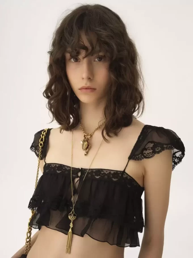 Bralette mit Rüschen aus Seidenmousseline und Spitze Bralette mit Rüschen aus Seidenmousseline und Spitze