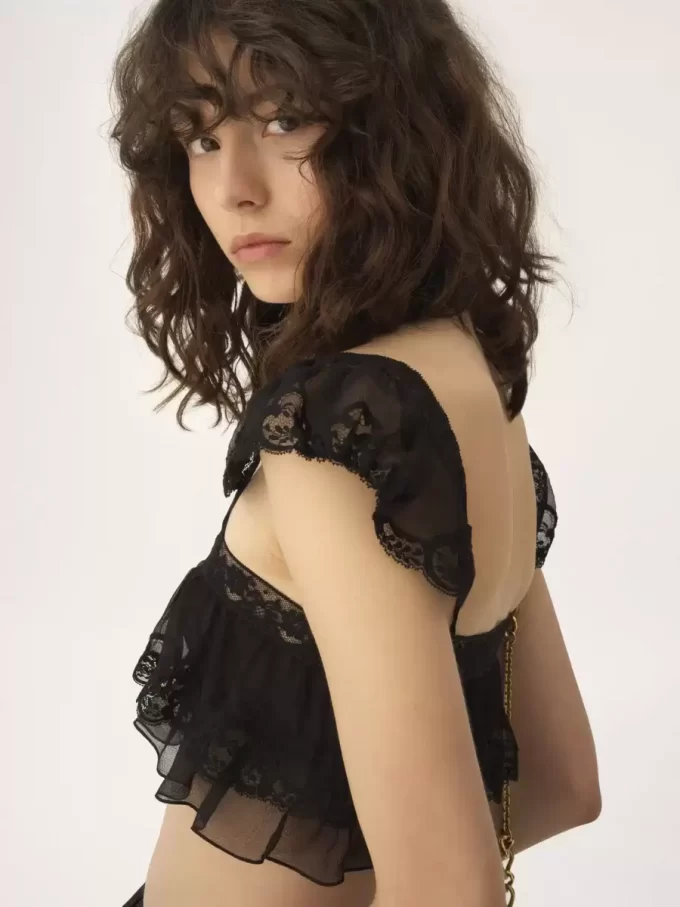 Bralette mit Rüschen aus Seidenmousseline und Spitze Bralette mit Rüschen aus Seidenmousseline und Spitze