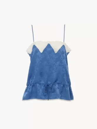 Camisole-Top mit Kordelzug aus Seidenjacquard und Spitze