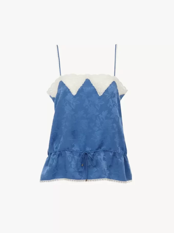 Camisole-Top mit Kordelzug aus Seidenjacquard und Spitze Camisole-Top mit Kordelzug aus Seidenjacquard und Spitze