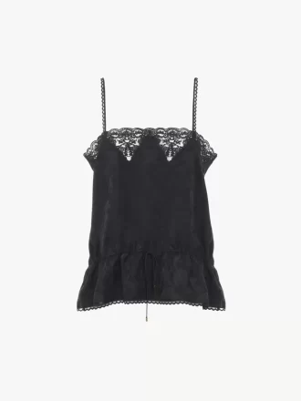 Camisole-Top mit Kordelzug aus Seidenjacquard und Spitze