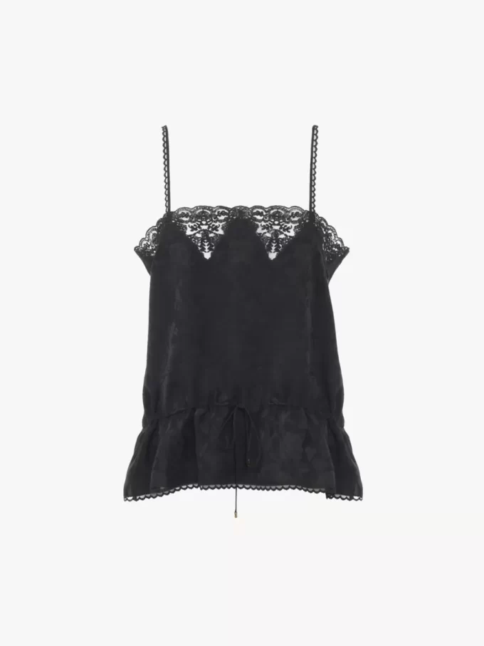 Camisole-Top mit Kordelzug aus Seidenjacquard und Spitze Camisole-Top mit Kordelzug aus Seidenjacquard und Spitze