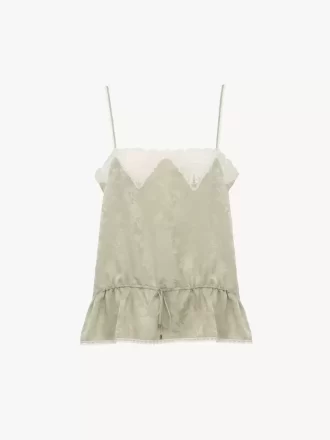 Camisole-Top mit Kordelzug aus Seidenjacquard und Spitze