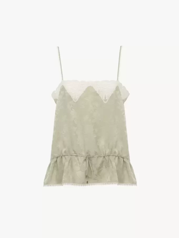 Camisole-Top mit Kordelzug aus Seidenjacquard und Spitze Camisole-Top mit Kordelzug aus Seidenjacquard und Spitze