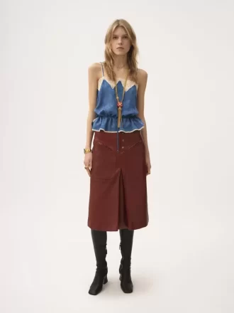 Camisole-Top mit Kordelzug aus Seidenjacquard und Spitze