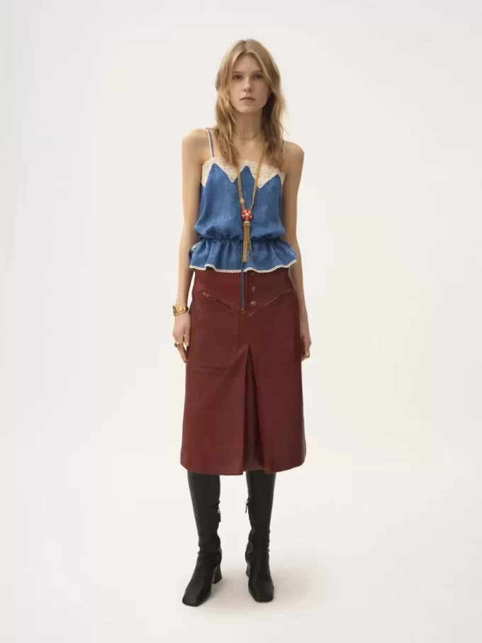 Camisole-Top mit Kordelzug aus Seidenjacquard und Spitze Camisole-Top mit Kordelzug aus Seidenjacquard und Spitze