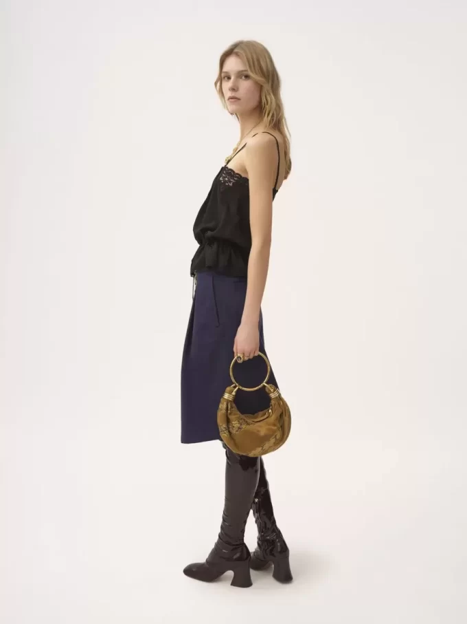 Camisole-Top mit Kordelzug aus Seidenjacquard und Spitze Camisole-Top mit Kordelzug aus Seidenjacquard und Spitze