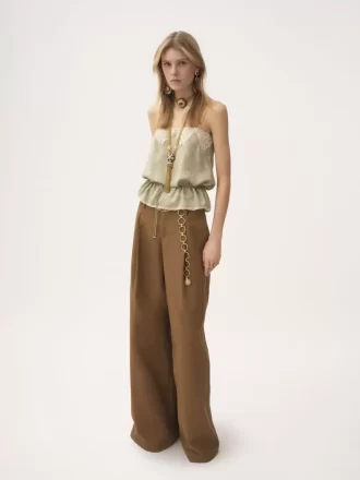 Camisole-Top mit Kordelzug aus Seidenjacquard und Spitze