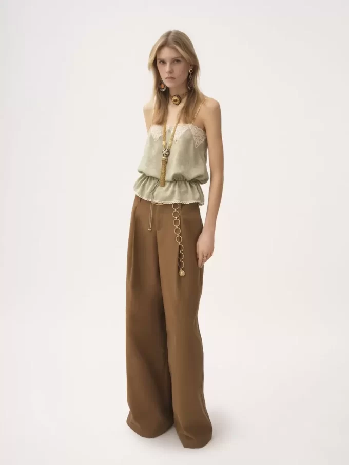 Camisole-Top mit Kordelzug aus Seidenjacquard und Spitze Camisole-Top mit Kordelzug aus Seidenjacquard und Spitze
