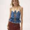 Camisole-Top mit Kordelzug aus Seidenjacquard und Spitze Camisole-Top mit Kordelzug aus Seidenjacquard und Spitze