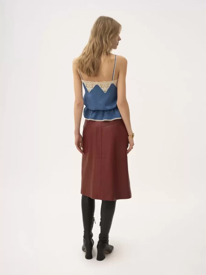 Camisole-Top mit Kordelzug aus Seidenjacquard und Spitze Camisole-Top mit Kordelzug aus Seidenjacquard und Spitze