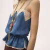 Camisole-Top mit Kordelzug aus Seidenjacquard und Spitze Camisole-Top mit Kordelzug aus Seidenjacquard und Spitze