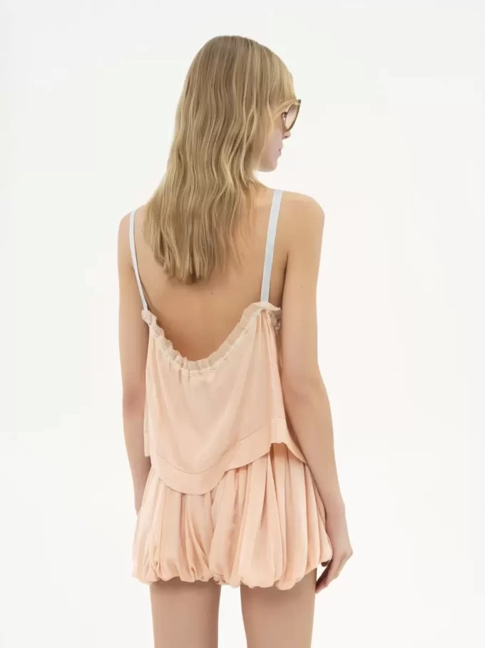 Camisole-Top mit Rüschen aus Seidencharmeuse und Spitze Camisole-Top mit Rüschen aus Seidencharmeuse und Spitze