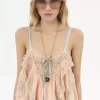 Camisole-Top mit Rüschen aus Seidencharmeuse und Spitze Camisole-Top mit Rüschen aus Seidencharmeuse und Spitze