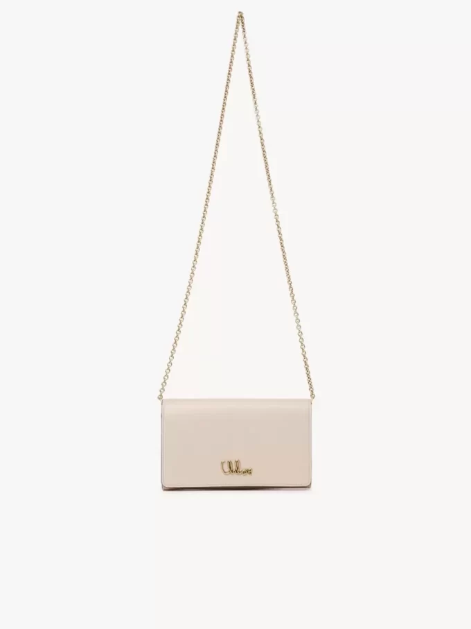 Chloé Iconic Klappengeldbörse an Kette aus glänzendem Leder
