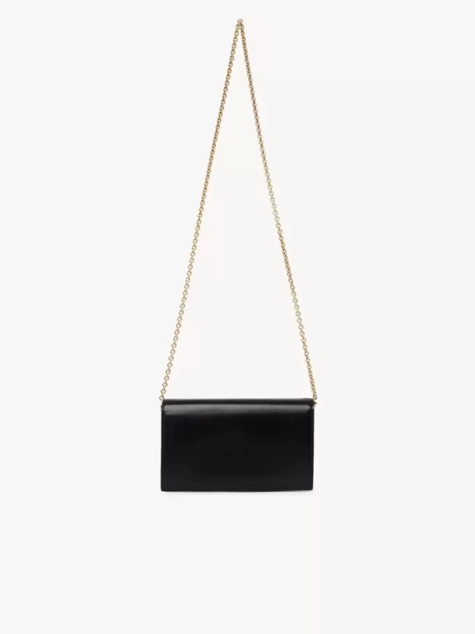 Chloé Iconic Klappengeldbörse an Kette aus glänzendem Leder