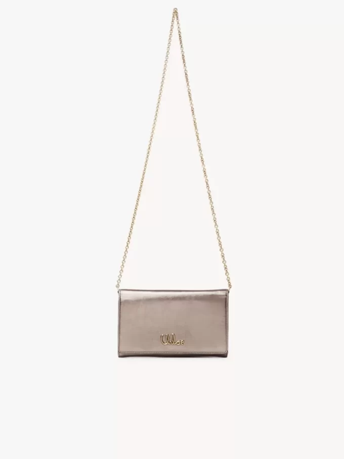 Chloé Iconic Klappengeldbörse an Kette aus metallisiertem Leder