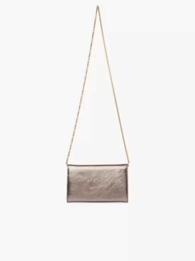 Chloé Iconic Klappengeldbörse an Kette aus metallisiertem Leder