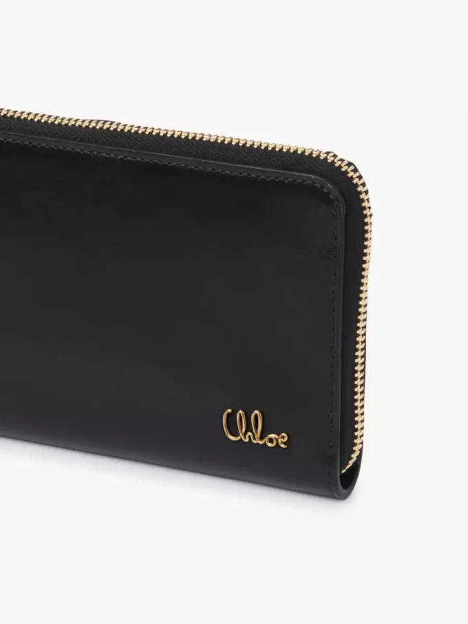 Chloé Iconic lange Geldbörse mit Reißverschluss aus glänzendem Leder