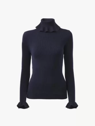 Figurbetonter Rollkragenpullover aus Baumwoll-Woll-Strick