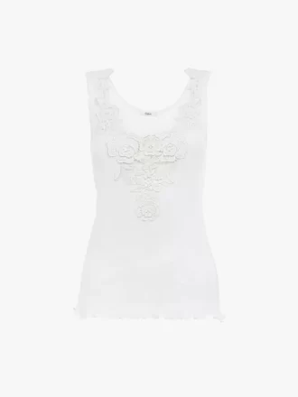Figurbetontes Tanktop aus Baumwolljersey und Guipure